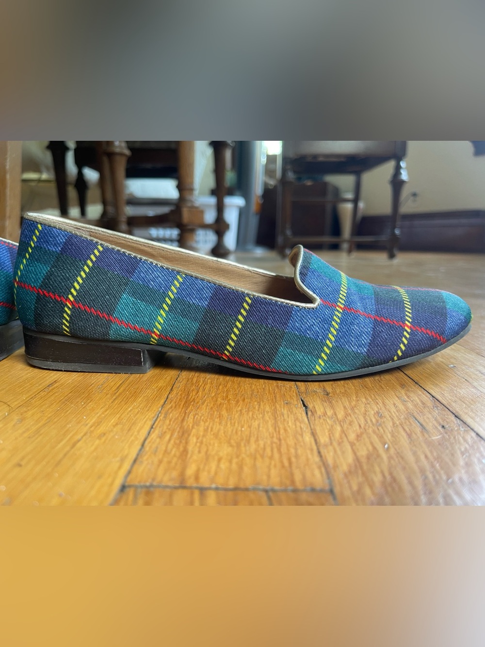 Jack Rogers Green and Blue Tartan Slip-On Loafer